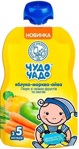 Упаковка пюре Чудо-Чадо Яблоко, морковь и айва, с сахаром и витамином С пауч 1.44 кг (90 г х 16 шт.) - фото 2