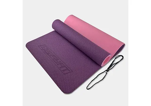 Коврик для йоги и фитнеса EasyFit TPE+TC 6 мм двухслойный фиолетовый-розовый (EF-1924-VP) - фото 1
