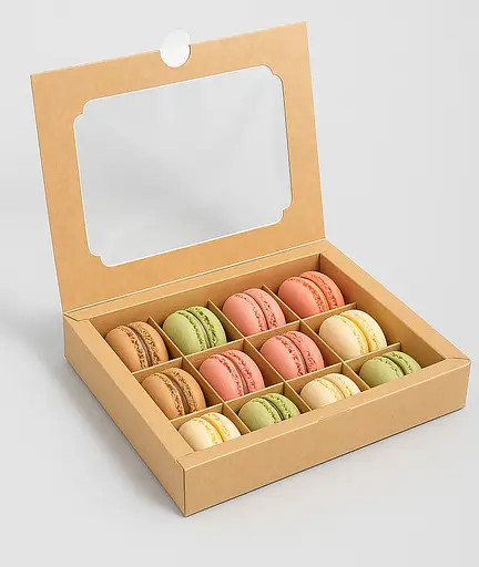 Коробка для 12 конфет сладостей зефира, макаронс или тарталеток 200×156×30 мм, крафт, с прозрачным окошком, Vals Крафт 87850 - фото 2