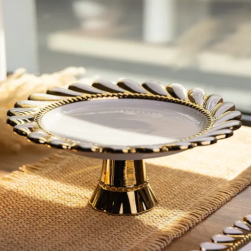 Тортовница фарфоровая на ножке Yiwu Tiffany 30х30х12 см круглая подставка для торта капкейков пирожных десертов праздничная посуда ML2048 - фото 2