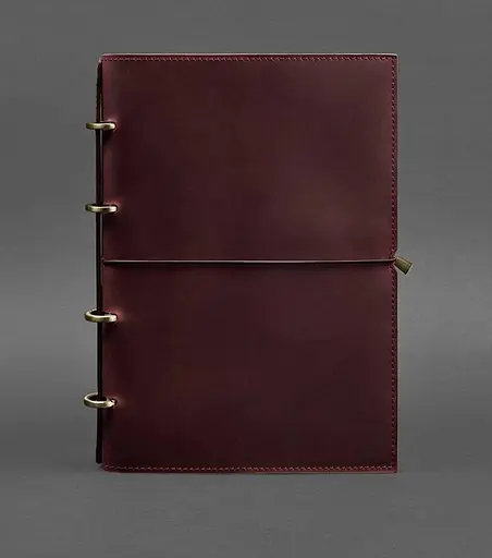 Кожаный блокнот А4 на кольцах (Софт-бук) 9.0 в мягкой бордовой обложке Crazy Horse - фото 1