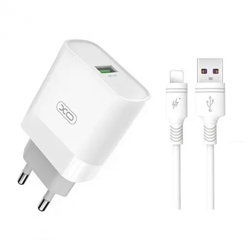 Мережевий зарядний пристрій XO L63 15W FAST EU QC3.0 charger with apple cable Білий - фото 1