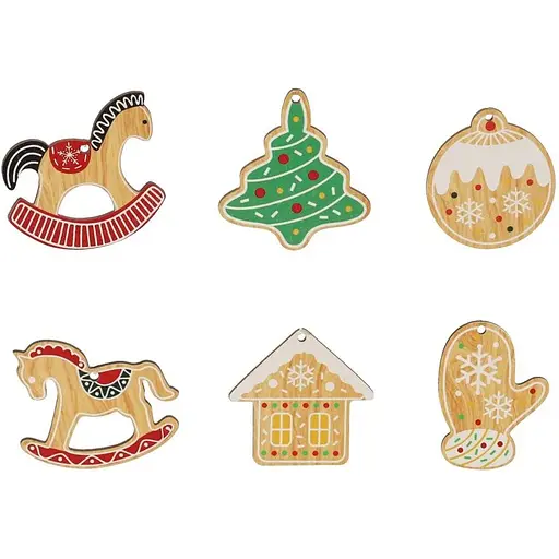 Украшение-подвеска Chomik Новогодние атрибуты цветные дерево 18 шт. (DIY7052)