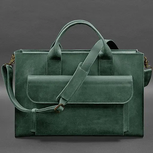 Шкіряна сумка для ноутбука та документів Універсальна зелена Crazy Horse - фото 6