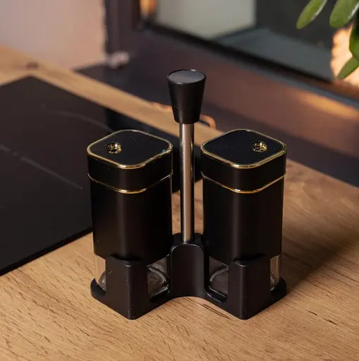 Органайзер набор Condiment Set для специй на подставке с 2 баночки для соли и перца по 120 мл Черный - фото 4