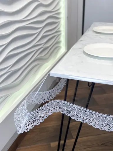 Силиконовая скатерть с белым кружевом 7 см 340х150 см - фото 5