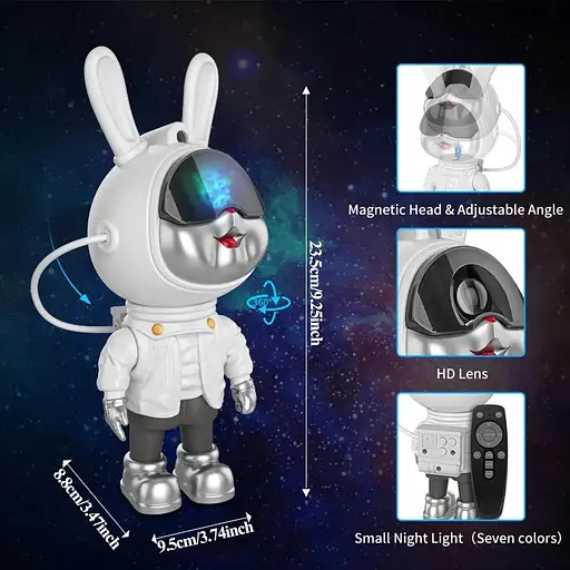 Ночник-проектор звездного неба GALAXY NIGHTLIGHT PROJECTOR Светильник Заяц-космонавт с пультом 8 режимов - фото 9