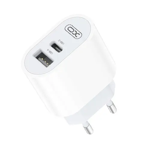 Мережевий зарядний пристрій XO L97 A+C dual port Home charger with Type-c cable Білий - фото 1