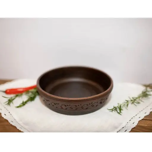 Миска для баноша керамическая 1 л (глиняная) резная коричневая
