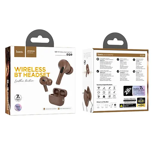 Навушники бездротові Hoco TWS EQ9 вакуумні коричневий - фото 3