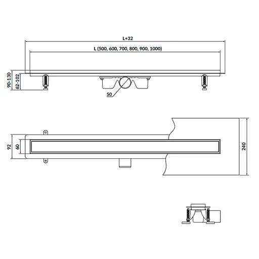 Душовий канал Cersanit Tako 600 мм із двосторонньою решіткою чорний S907-017 - фото 2