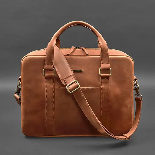 Шкіряна сумка для ноутбука та документів світло-коричнева Crazy Horse - фото 5