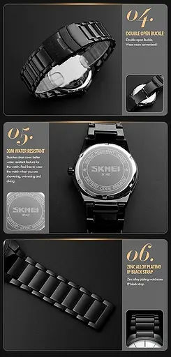 Мужские наручные часы Skmei 9140 черные с серебристым циферблатом - фото 5