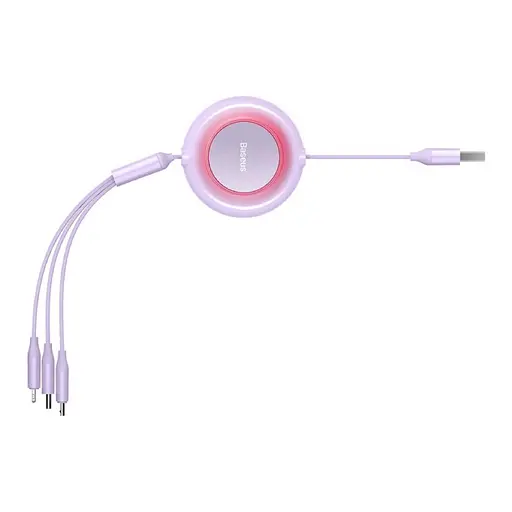 Кабель Baseus Bright Mirror 2 Series Retractable 3-in-1 Fast Charging Data Cable USB to M+L+C 3.5A 1.1m Purple - фото 6
