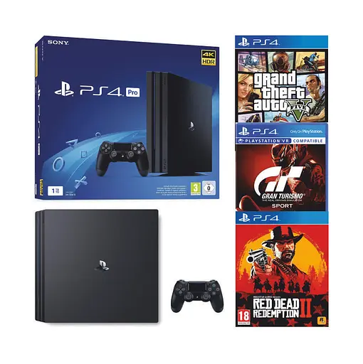 Консоль Sony PlayStation 4 PRO 1TB CUH 72 Black обслугована + Геймпад бездротовий DualShock 4 + коробка + 3 гри + гарантія Б/В - фото 1