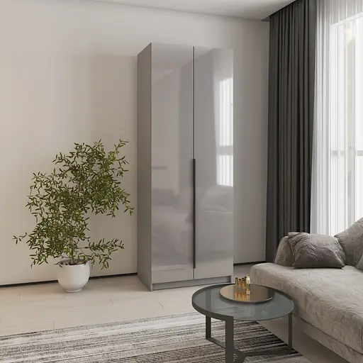 Шафа 2-дверна MebelStar Оскар Gloss BL-B, комплект полиць 80x52x220 см Сіра мишка/Сірий (MBS-5127) - фото 1