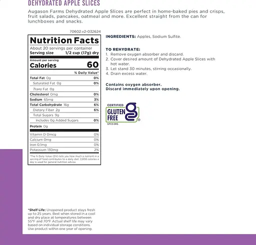 Сублимированные кусочки яблок с длительным сроком хранения 25 лет Augason Farms, 20 порций (101096) - фото 3