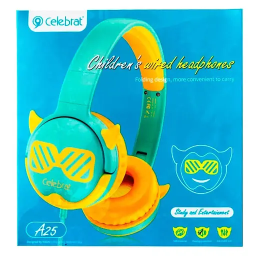 Наушники Celebrat детские проводные A25 3.5 мм складные голубо-желтые - фото 8