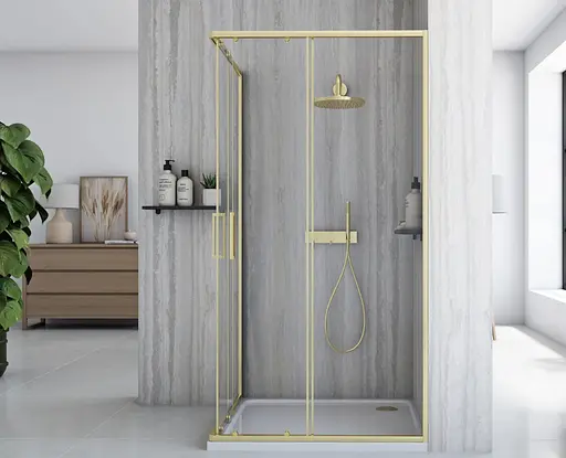 Душевая кабина Rea City 80x100 brushed gold REA-K6445, Универсальная, прозрачная, золотой - фото 3