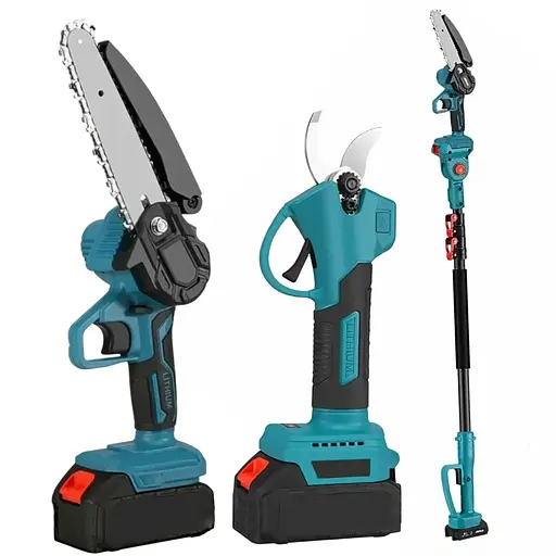 Многофункциональный набор 3 в 1 беспроводная цепная пила секатор и высоторез с удлинителем 2 м 2 аккумуляторы 36 Вт Синий - фото 7