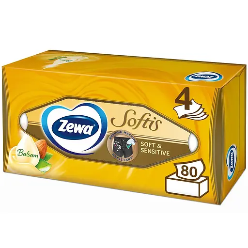 Серветки косметичні Zewa Softis чотиришарові 80 шт.