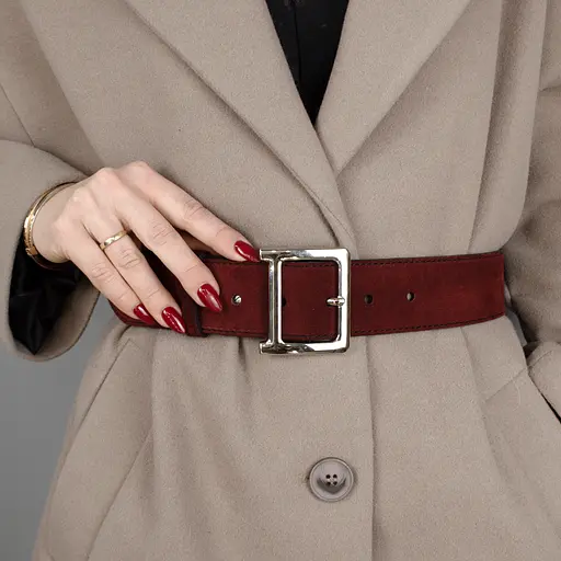 Ремень женский широкий замшевый JK-5017 бордовый с серебристой пряжкой (120 см) - фото 6