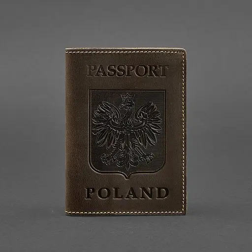 Кожаная обложка для паспорта с польским гербом темно-коричневая Crazy Horse - фото 5