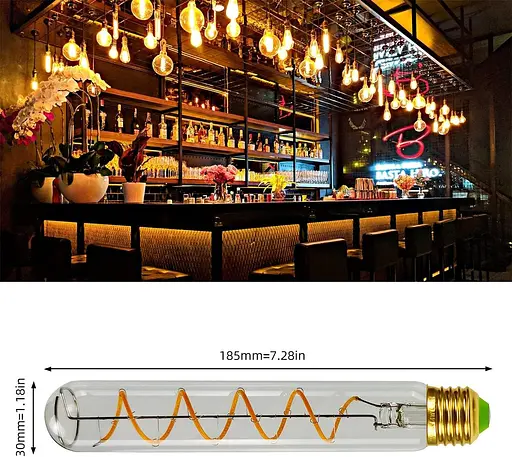 Лампа Эдисона Tianfan, светодиодная T28/T9, 4 Вт, с регулировкой яркости, длинная, с золотистым оттенком, 220/240 В, с цоколем - фото 5