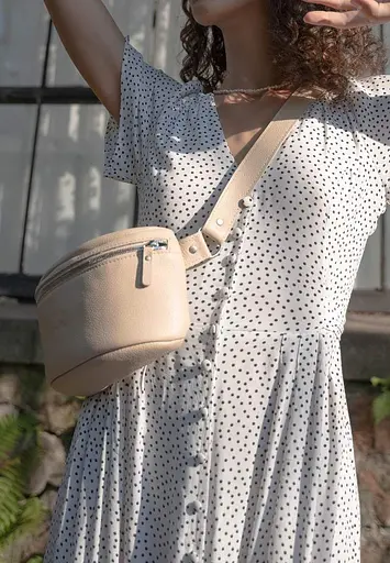 Шкіряна поясна сумка Explorer S бежева зерниста - фото 2