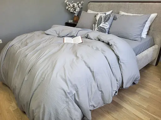 Комплект постельного белья LUXURY Washed из вареного хлопка серый Gray - двуспальный - фото 1