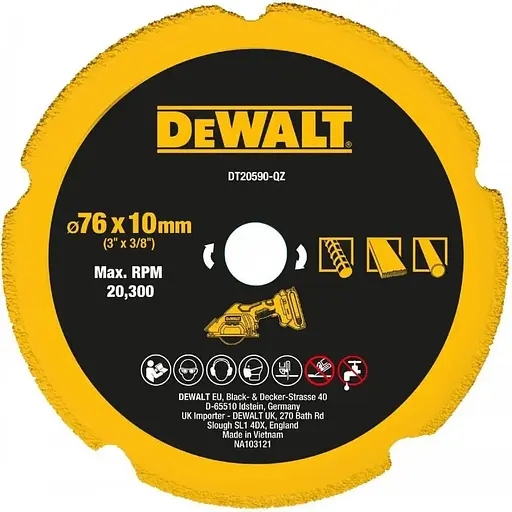 Диск алмазный DeWalt металл/гипсокартон/фиброцемент/пластик 76 х 10 мм (DT20590)