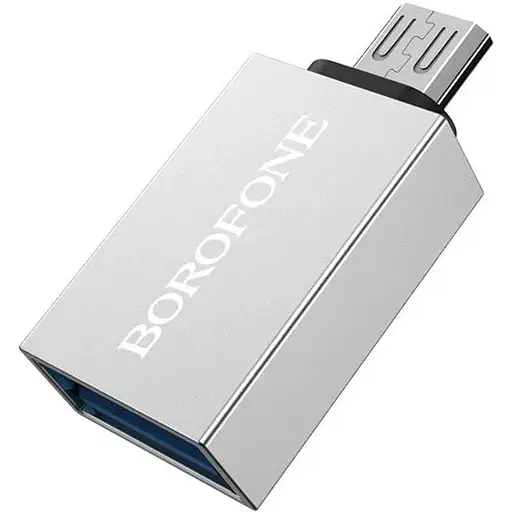 Адаптер перехідник Borofone BV2 MicroUSB to USB 3.0 F сріблястий