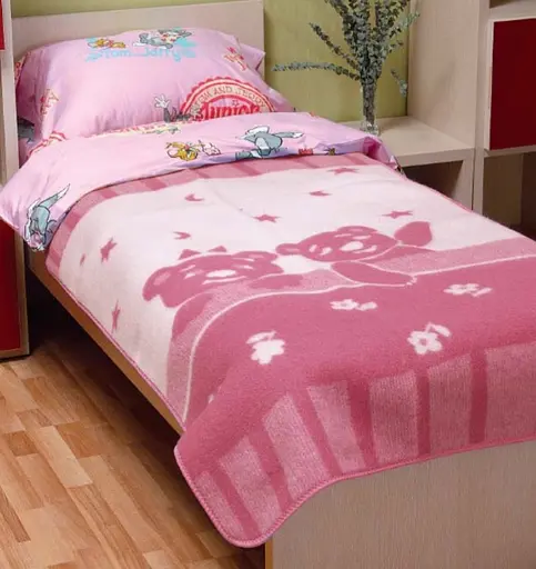 Ковдра жаккардова вовняна Люкс Vladi Умка 100х140 біло-рожевий - фото 1