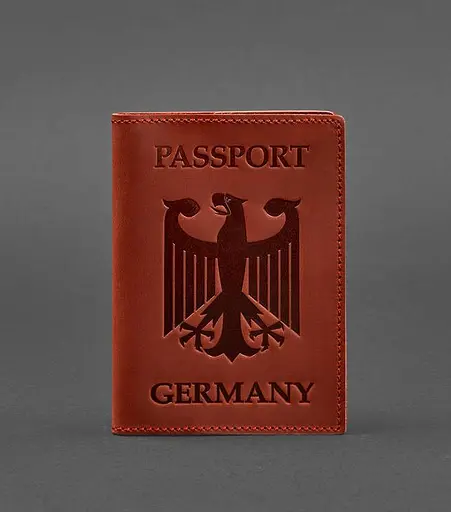 Кожаная обложка для паспорта с гербом Германии коралл Crazy Horse - фото 1