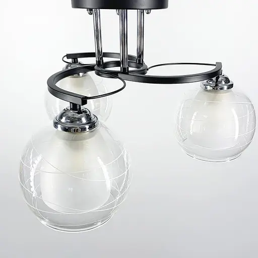 Стельова люстра в чорному корпусі на 3 подвійних плафони Ø 45 см | Арт. 6634/3 BK | Line F - фото 2