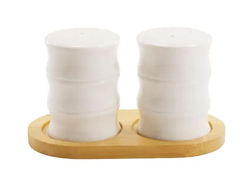 Набор для специй на деревянной фарфоровой подставке Interos солонка и перечница белый (PJ03752)
