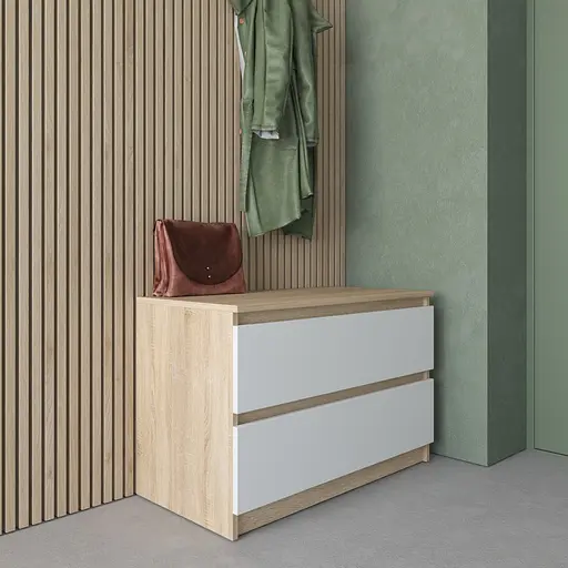 Комод Vays R-19 Дуб Сонома-Білий фасад, 2 шухляди без ручок, ЛДСП, 80×40×53 см - для передпокою, спальні, вітальні