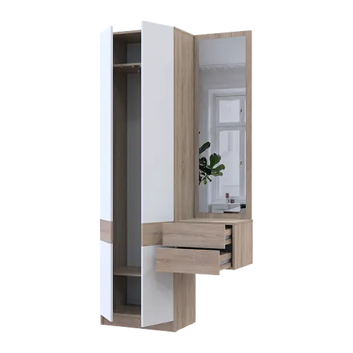 Прихожая Сола Doros 1+2 Дуб Сонома/Белый ДСП / зеркало 105х40х215 (42005150) - фото 7