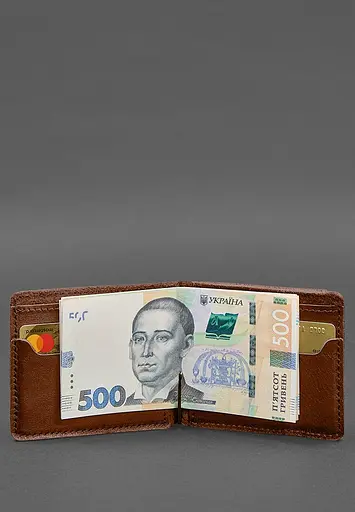 Кожаное портмоне 13.0 зажим светло-коричневый краст - фото 6