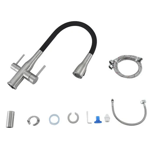 Смеситель для кухни на две воды Gappo G4399-65 гибкий излив нержавеющая сталь сатин Нержавеющая сталь - фото 5