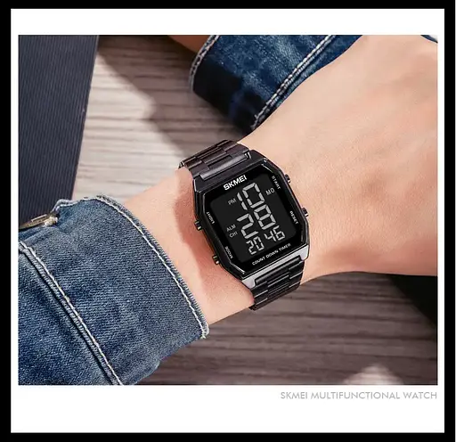 Чоловічий наручний годинник Skmei 1735 (Чорний з чорним циферблатом - фото 7