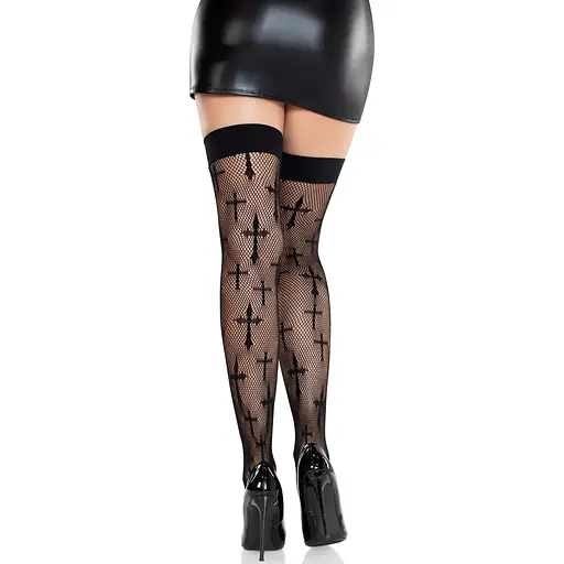 Панчохи Leg Avenue Worship Me Cross Net Thigh Highs One Size - фото 2