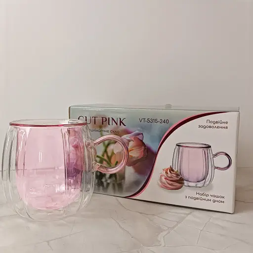 Набір чашок Vittora Cut Pink з подвійним дном 2 шт. 240 мл (141383) - фото 3