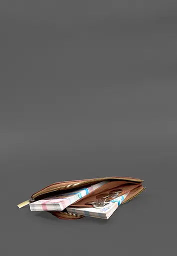 Кожаный портмоне-купюрник на молнии 14.1 светло-коричневый - фото 10