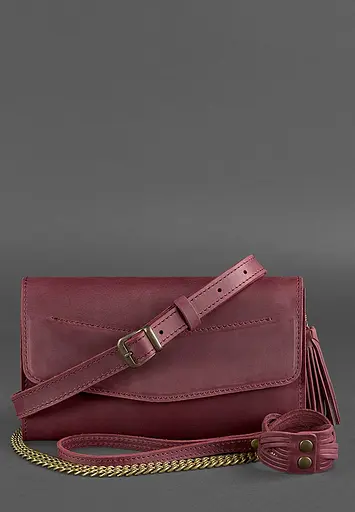 Шкіряна жіноча сумка Еліс бордова crazy horse - фото 5