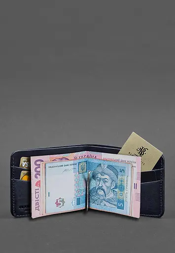 Кожаный портмоне 4.4 (с зажимом) синий Crazy Horse - фото 3