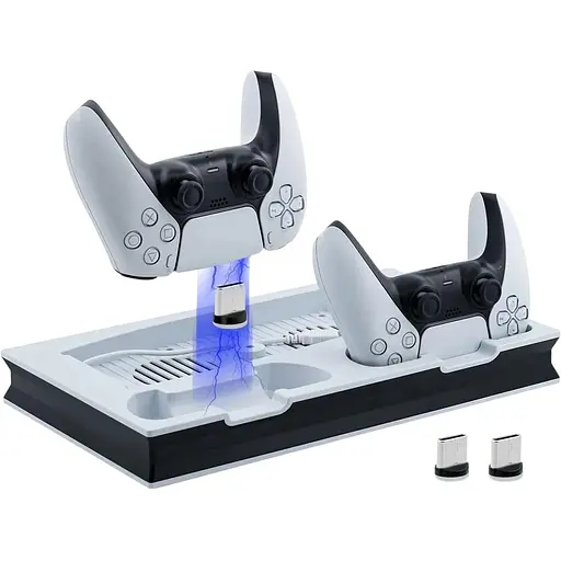 Wigearss Вертикальная охлаждающая подставка для PS5 с вентилятором и двумя контроллерами