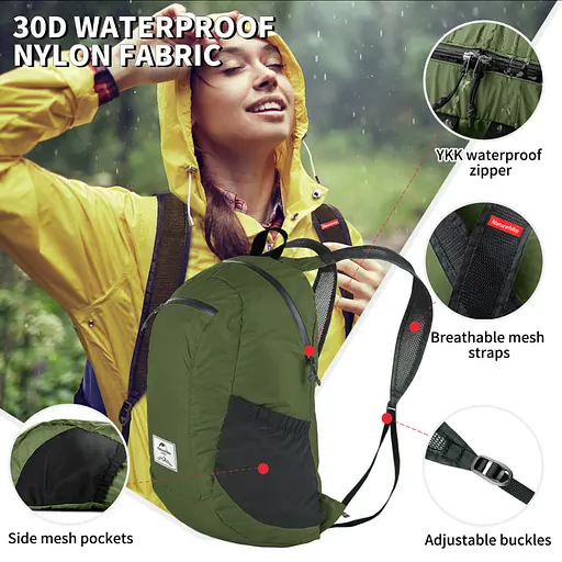 Рюкзак туристический сверхлегкий Naturehike Ultralight NH17A012-B (18 л) Зеленый - фото 6
