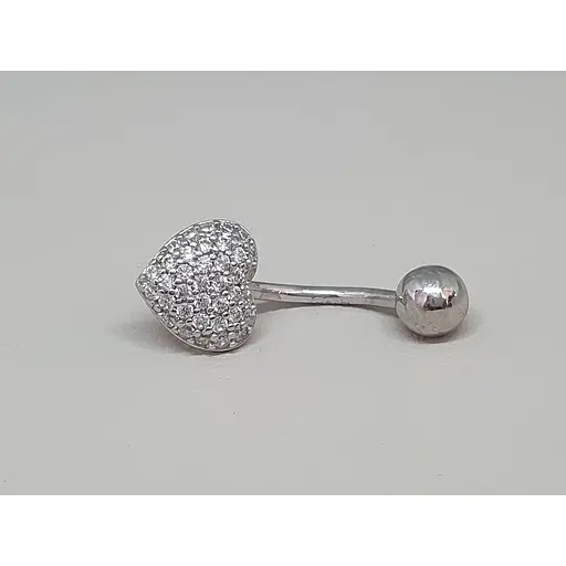 Серебряная серьга для пирсинга пупка Сердечко с фианитами. 7031.1С - фото 2