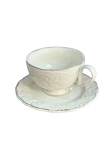 Фарфоровый сервиз Фростинг с рельефным декором 6 чашек с блюдцем для кофе и чая 200 мл Белый - фото 2